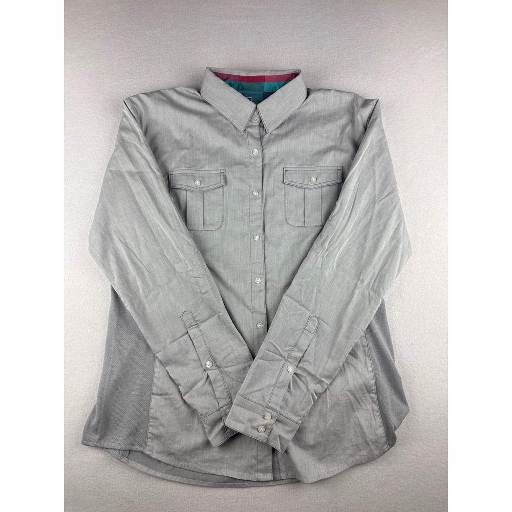 Kuhl Women's L Hiking Gray Long Sleeve Roll Tab Button Down Shirt Mesh Panels